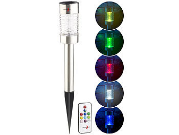 Lunartec Solar-RGB-LED-Wegeleuchte, Lichtsensor, Fernbedienung, Edelstahl, IP44