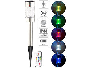 Lunartec Solar-RGB-LED-Wegeleuchte, Lichtsensor, Fernbedienung, Edelstahl, IP44