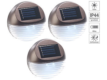 3er-Set Solar-LED-Zaunleuchte fÃ¼r Hauswand & Treppe, Lichtsensor, IP44 / Solarleuchten
