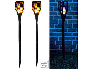Gartenfackel: Luminea 2er-Set LED-Gartenfackeln,realistisches Flammenflackern,2.000-mAh-Akku