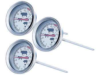 Rosenstein & Söhne Analoges XL Fleisch- und Braten-Thermometer, 3er-Set