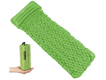 Luftmatte: Semptec Outdoor-Luftmatratze mit integriertem Kopfkissen, aufblasbar, grün