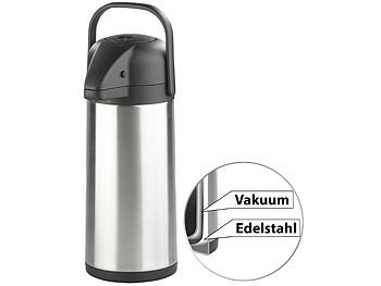 Pump Isolierkanne: Rosenstein & Söhne Doppelwandige Vakuum-Isolierkanne mit Pumpsystem, Edelstahl, 3 Liter
