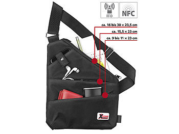 Umhängetasche: Xcase Crossbody-Tasche mit 3 Fächern, RFID- & NFC-Blocker, unisex, schwarz