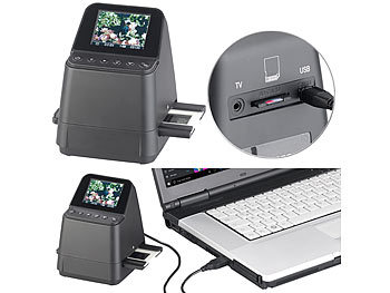 Diascanner mit Dia-Magazin und Negativ-Scanner mit 8-MP-Sensor Somikon Diascanner mit Display Stand-Alone-Dia 2.400 DPI 
