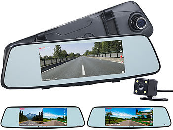 NavGear Full-HD-Rückspiegel-Dashcam, Rückfahrkamera, 17,4-cm-Touch-Display
