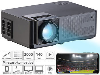 Beamer Airplay: SceneLights LED-LCD-Beamer mit WLAN, Media-Player, 1280x800 Pixel (WXGA), 3.000 lm