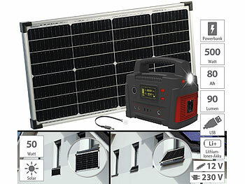 Solar Powerbank Set: revolt Fensterbank-Solarkraftwerk: Powerstation mit 60-W-Modul, 420 Wh, 600 W