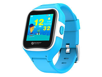 TrackerID Kinder-Smartwatch mit GPS-/GSM-/WiFi-Tracking, SOS-Taste, blau, IP65