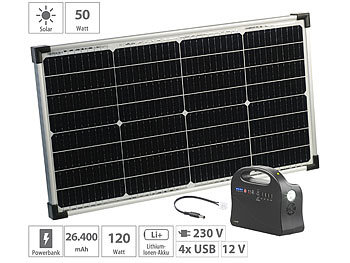 revolt Solar-Strom-Set mit Generator-Powerbank & 60-Watt-Solarpanel, 97 Wh