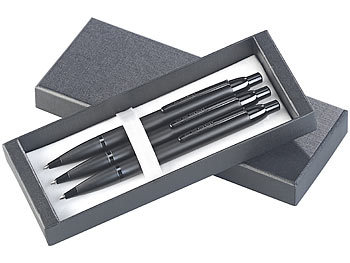 PEARL 3er-Set hochwertige Druck-Kugelschreiber, Metall, in Aufbewahrungsbox