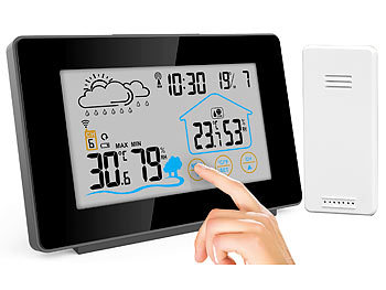 Digitale Wetterstation: infactory Funk-Wetterstation mit Außensensor, Display-Touchfunktion, Wettertrend