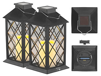 2er-Set Lunartec Solar-Laterne mit Deko-Kerze und Flammen-Effekt-LED 