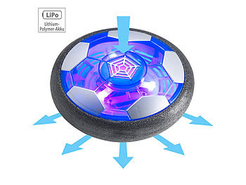 Hoverball: (Hooverball) Luftkissen-Indoor-Fußball, 2 Akku Playtastic Farb-LEDs, Tore Möbelschutz,