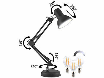 Luminea Retro-Schreibtischlampe mit  LED-Filament-Lampe, 470 lm, 4 W, warmweiß