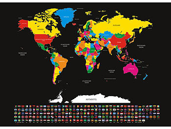 Rubbel Weltkarte XXL: infactory XXL-Weltkarte mit Ländern und Flaggen zum Freirubbeln, 82 x 59 cm