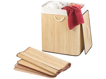 Wäschesortierer: infactory Faltbarer Bambus-Wäschekorb mit Deckel und Wäschesack, 100 l, natur
