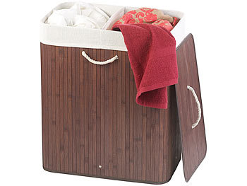 SONGMICS Wäschekorb aus Bambus, faltbarer Wäschesammler mit Deckel