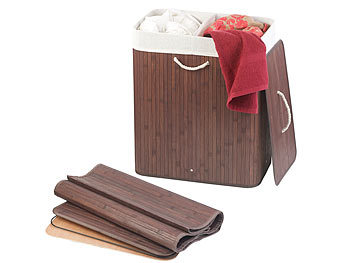 Sammler Aufbewahrung Kleidung schmutzige Schmutzwäschen Waschkörbe Socken Hosen Unterhosen: infactory Faltbarer Bambus-Wäschekorb mit Deckel und Wäschesack, 100 l, braun