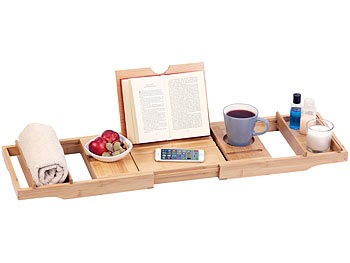 BadeStern Verstellbare Badewannen-Ablage & Bett-Tablett, Bambusholz, 75 - 109 cm