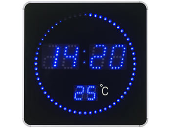Lunartec Flache LED-Funk-Tisch- & Wanduhr, Temperatur-Anzeige, blaue LEDs