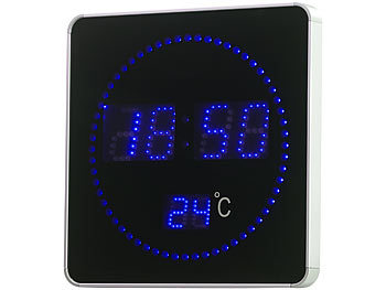 LED Uhren: Lunartec Flache LED-Funk-Tisch- & Wanduhr, Temperatur-Anzeige, blaue LEDs