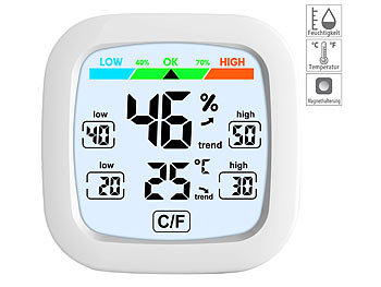 Luftfeuchtigkeitsmesser: infactory Digitales Hygrometer und Thermometer mit Trendanzeige und Komfortindex