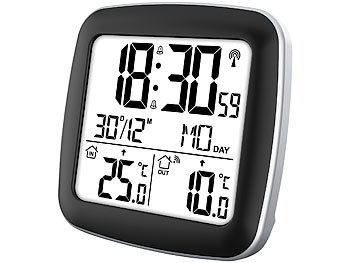 infactory Digitaler Funkwecker mit Dual-Alarm, Thermometer, Außensensor, Datum