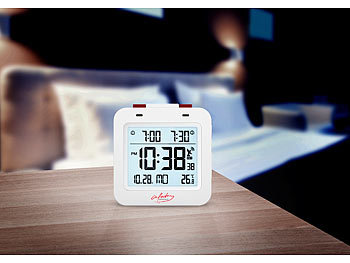 LED Wecker Digital Alarmwecker Funk Uhr Kalender Thermometer Schlummerfunktion 