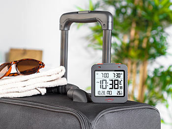 infactory Digitaler Reise-Funkwecker mit Thermometer, Datum, Dual-Alarm, schwarz