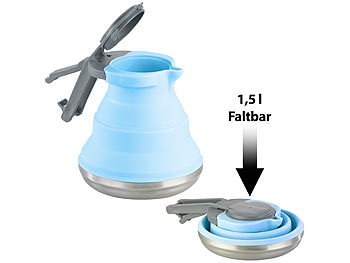 Wasserkocher faltbar: Rosenstein & Söhne Faltbarer Silikon-Camping-Wasserkessel mit Edelstahlboden, 1,5 Liter
