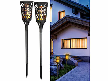 Lunartec 2er-Set LED-Solar-Gartenfackeln mit Flammen-Effekt und Akku, 78 cm