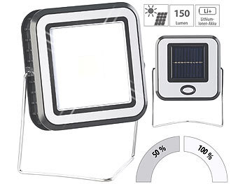 LED Akku Strahler: Lunartec Solar-COB-LED-Arbeitsleuchte im Baustrahler-Design,  3 Watt, 150 lm