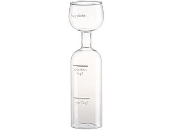 Rosenstein & Söhne 2in1-Weinflasche und XXL-Glas aus Echtglas, mit Aufdruck, 750 ml