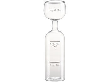 Rosenstein & Söhne 2er-Set 2in1-Weinflaschen & XXL-Gläser, Echtglas, mit Aufdruck, 750 ml