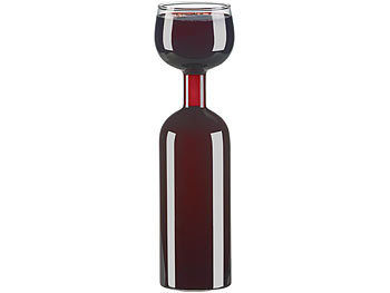 Rosenstein & Söhne 2in1-Weinflasche und XXL-Glas aus Echtglas, 750 ml