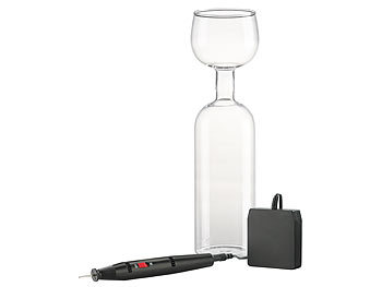 Rotweinflasche: Rosenstein & Söhne Gravur-Set aus Gravurstift mit Diamantspitze und 2in1-Weinflasche