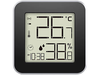 infactory Thermo-/Hygrometer & Datenlogger mit Uhr, LCD-Display, Bluetooth, App