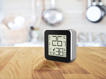 infactory 2er-Set Thermo-/Hygrometer & Datenlogger mit Uhr, Bluetooth, App