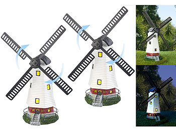 Lunartec 2er-Set Solar-Deko-Windmühlen mit drehendem Windrad & LED-Licht