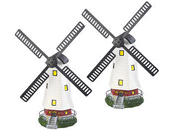 Lunartec 2er-Set Solar-Deko-Windmühlen mit drehendem Windrad & LED-Licht