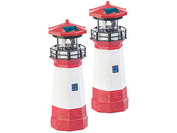 Lunartec Miniatur Leuchtturm: 2er-Set Solar-Deko-Leuchttürme mit