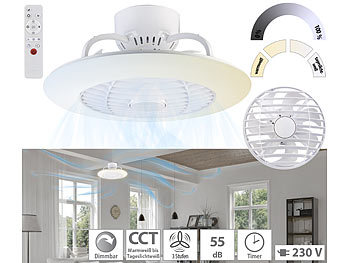 Lampe mit Ventilator: Sichler 2in1-Deckenleuchte & Ventilator mit Fernbedienung, CCT-LEDs, Ø 30 cm