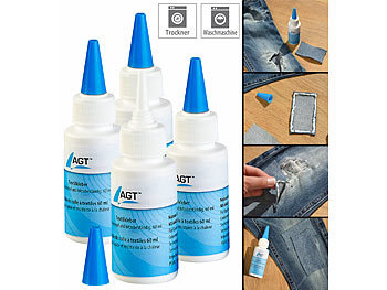 AGT 4er-Set Textilkleber, schnell trocknend und hitzebeständig, 4x 60 ml