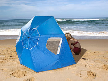 Strandzelt Sonnenschutz 2 in 1 Sonnenschirm Windschutz Strandmuschel Schirm 
