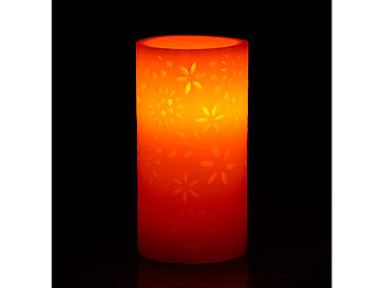 Lunartec Flackernde LED-Kerze aus echtem Wachs mit Blumenmotiv