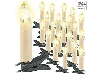 Lichterkette Kerzen LED aussen: Lunartec LED-Weihnachtsbaum-Lichterkette, 20 LED-Kerzen IP44 (Outdoor)