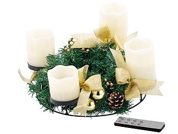 Adventsdeko-Kerzen-Kranz: Britesta Adventskranz mit weißen LED-Kerzen, goldfarben geschmückt