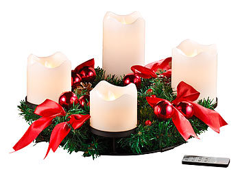 Adventkranz LED: Britesta Adventskranz mit weißen LED-Kerzen, rot geschmückt