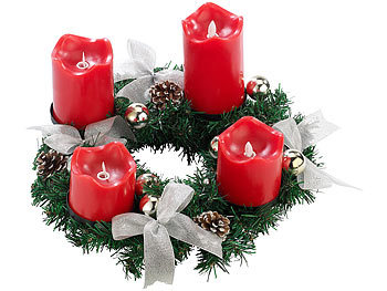 Britesta Adventskranz, silbern, 4 rote LED-Kerzen mit bewegter Flamme